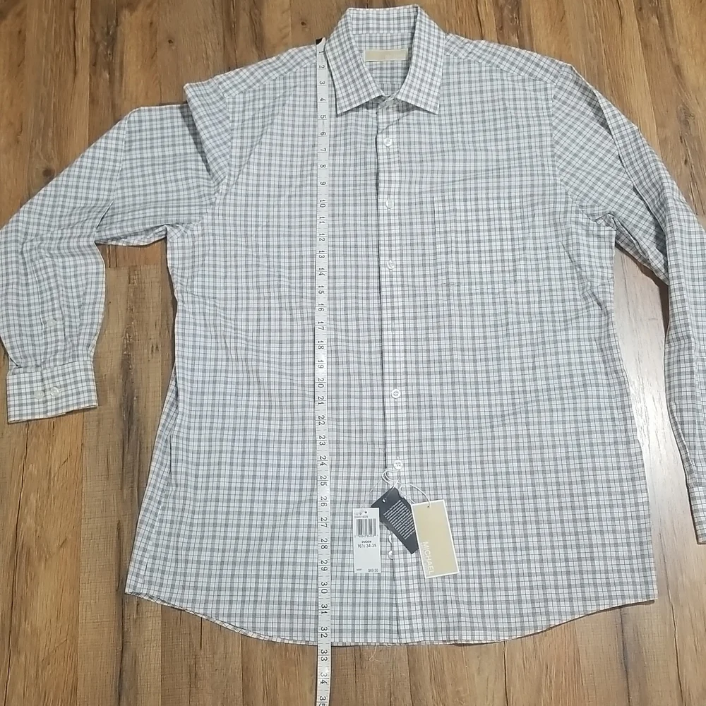 MICHAEL MICHAEL KORS White Gray Plaid Oeko-Tex Button Down Shirt in Shadow - Picture 12 of 14